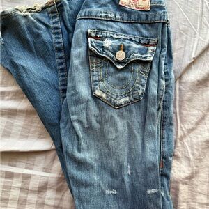 True Religion Distressed Blue Flare Jeans